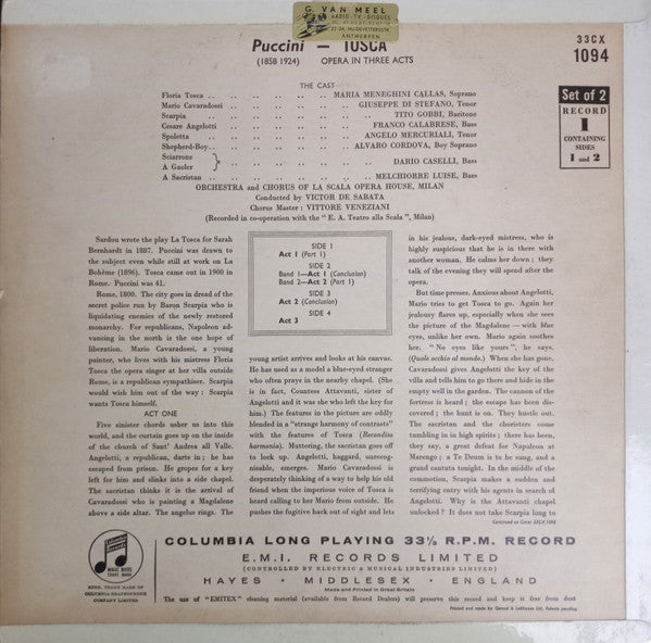 Giacomo Puccini - Maria Callas, Giuseppe Di Stefano, Tito Gobbi, Franco Calabrese, Angelo Mercuriali, Alvaro Cordova, Dario Caselli, Victor De Sabata, Vittore Veneziani - Tosca (2xLP) - Discogs image 3