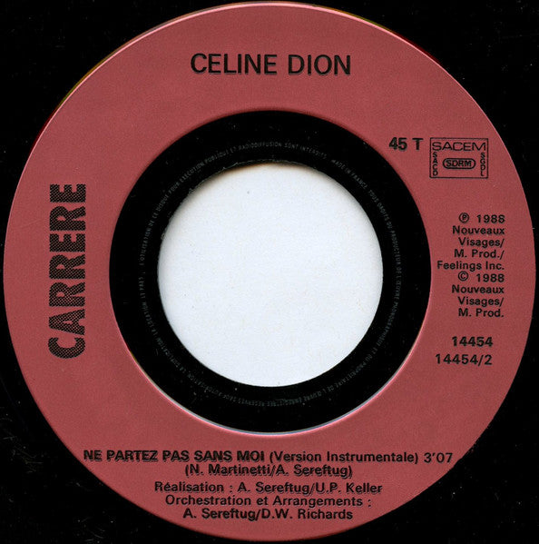 Céline Dion - Ne Partez Pas Sans Moi (7") - Discogs image 4