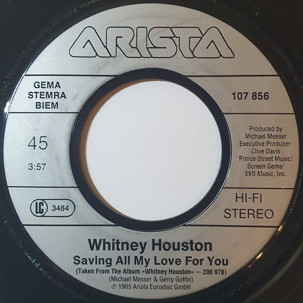 Whitney Houston - Saving All My Love For You / How Will I Know (7") - Discogs image 3