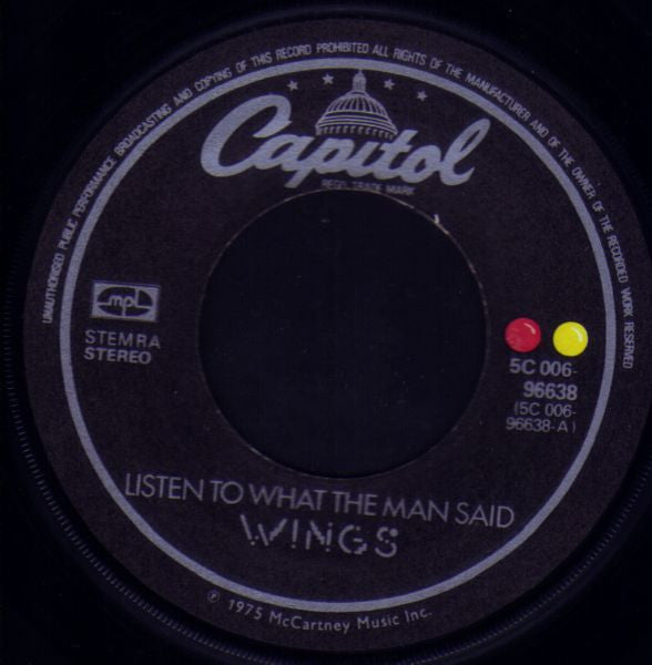 Wings (2) - Listen To What The Man Said (7") - Discogs image 3