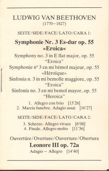 Ludwig van Beethoven, Herbert von Karajan, Berliner Philharmoniker - Symphony No. 3 »Eroica« & Overture »Leonore III« (Cassette) - Discogs image 2