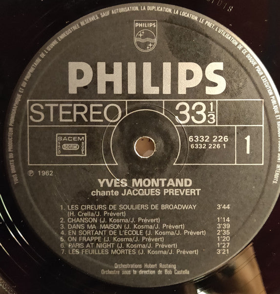 Yves Montand - Montand Chante Prévert (LP) - Discogs image 3