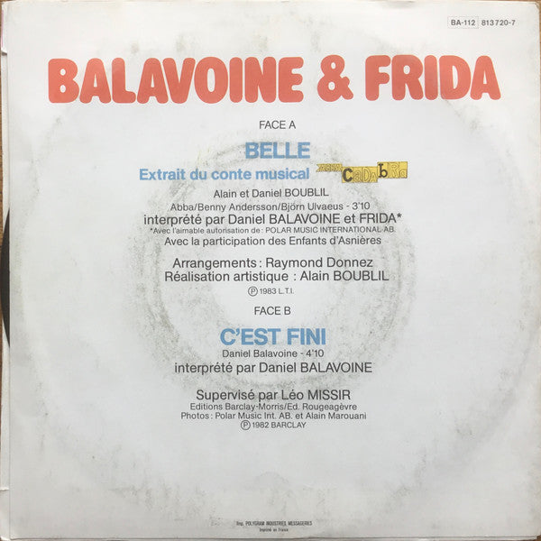 Daniel Balavoine & Frida - Belle (Extrait Du Conte Musical ABBACaDAbRa) (7") - Discogs image 2