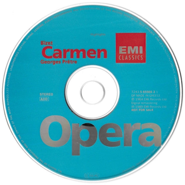 Georges Bizet / Maria Callas, Nicolai Gedda, Andréa Guiot, Robert Massard, Les Chœurs René Duclos, Orchestre National De L'Opéra De Paris, Georges Prêtre - Carmen (Highlights) (CD) - Discogs image 5
