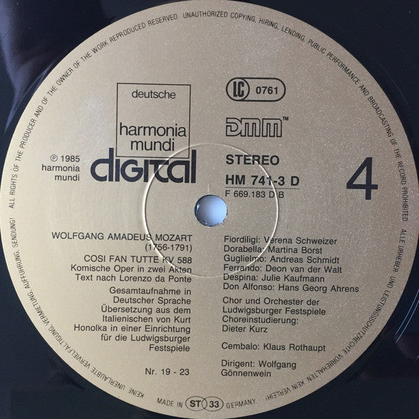 Wolfgang Amadeus Mozart, Verena Schweizer, Martina Borst, Andreas Schmidt (2), Deon van der Walt, Julie Kaufmann, Hans Georg Ahrens, Chor Der Ludwigsburger Festspiele Und Orchester Der Ludwigsburger Schlossfestspiele, Wolfgang Gönnenwein - Così Fan Tutte  - Discogs image 6