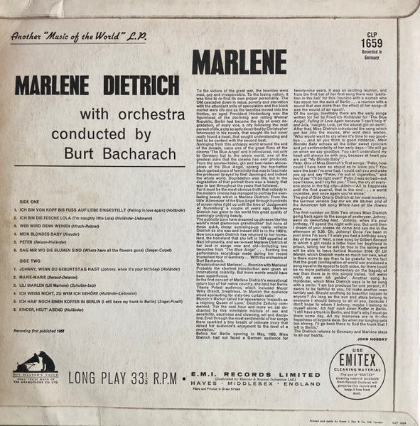 Marlene Dietrich - Marlene Dietrich Returns To Germany (LP) - Discogs image 2