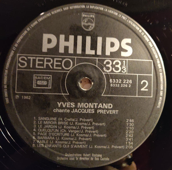 Yves Montand - Montand Chante Prévert (LP) - Discogs image 4