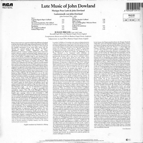 John Dowland, Julian Bream - Lute Music Of John Dowland (LP) - Discogs image 2