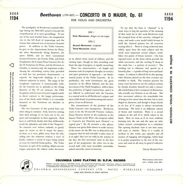 David Oistrach And The Stockholm Festival Orchestra, The Conducted By Sixten Ehrling - Beethoven Violin Concerto (LP) - Discogs image 2