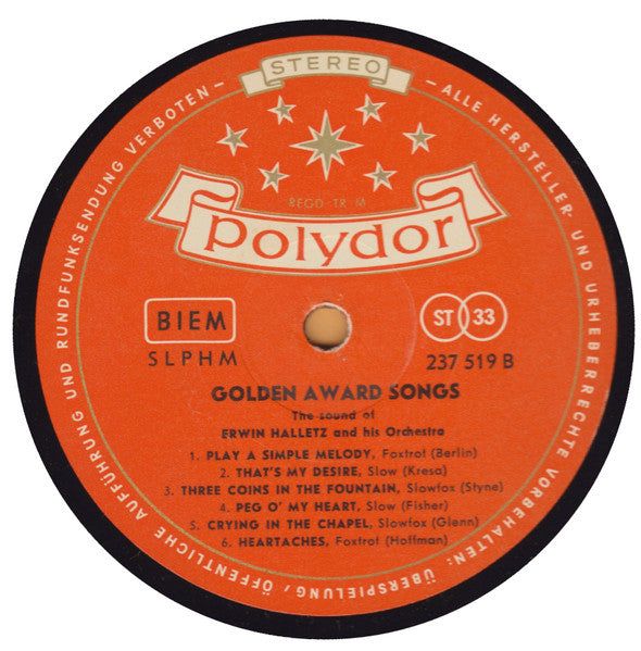 Orchester Erwin Halletz - Golden Award Songs (LP) - Discogs image 4