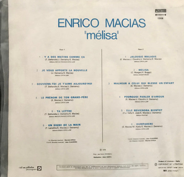 Enrico Macias - Mélisa (LP) - Discogs image 2