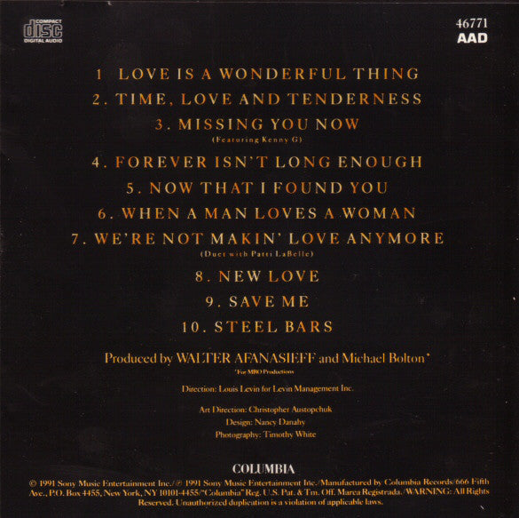 Michael Bolton - Time, Love & Tenderness (CD) - Discogs image 4