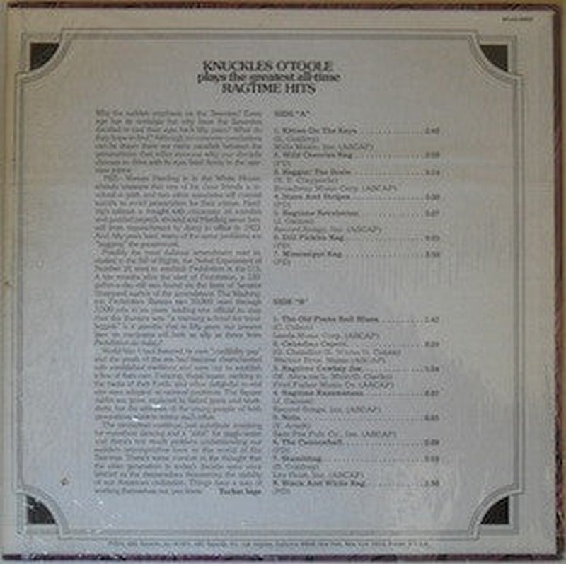 Knuckles O'Toole - Knuckles O'Toole Plays The Greatest All-Time Ragtime Hits (LP) - Discogs image 2