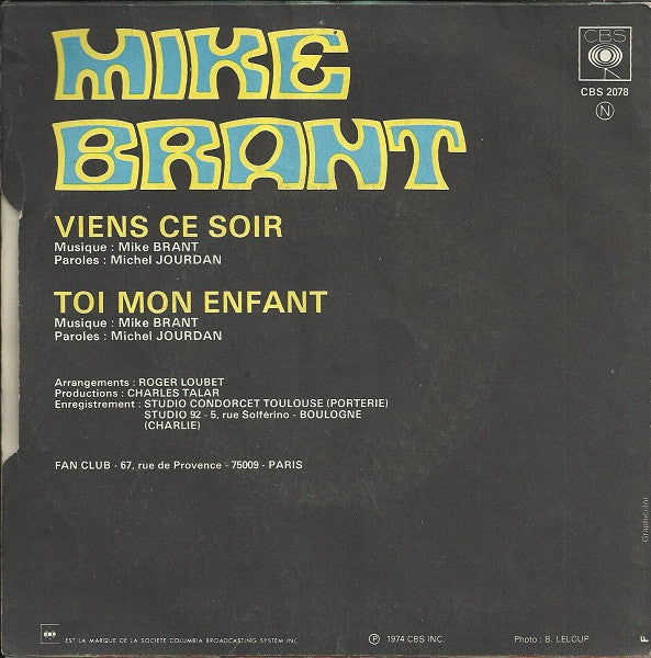 Mike Brant - Viens, Ce Soir / Toi Mon Enfant (7") - Discogs image 2