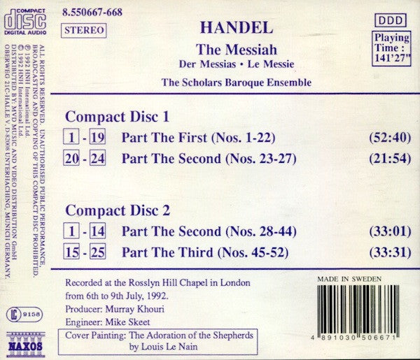 Georg Friedrich Händel, Scholars Baroque Ensemble, The - The Messiah (Der Messias • Le Messie) (2xCD) - Discogs image 2