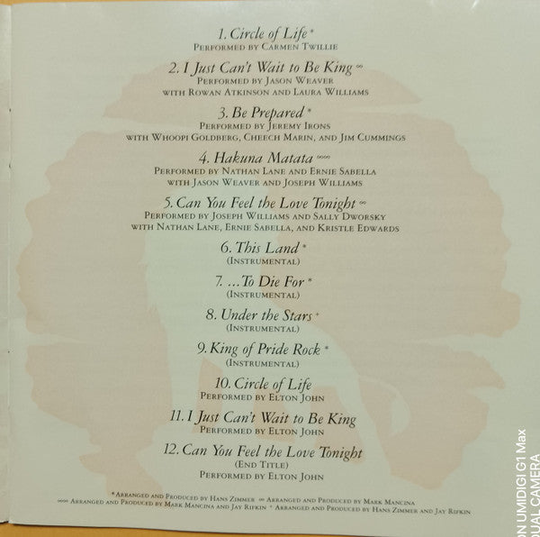 Elton John, Tim Rice, Hans Zimmer - The Lion King (Original Motion Picture Soundtrack) (CD) - Discogs image 6