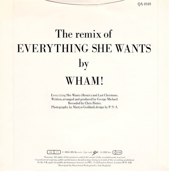 Wham! - Everything She Wants (Remix) / Last Christmas (7") - Discogs image 2