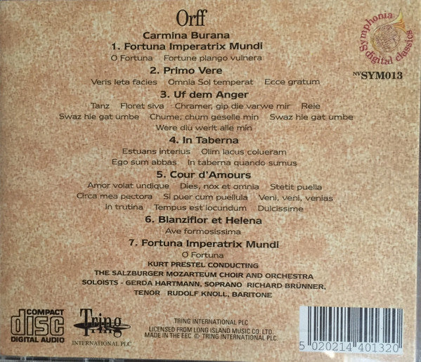 Carl Orff, Kurt Prestel Conducting The Der Mozarteumchor Salzburg And Das Mozarteum Orchester Salzburg Soloists - Gerda Hartmann, Richard Brünner, Rudolf Knoll - Carmina Burana (CD) - Discogs image 2