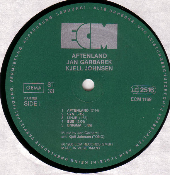 Jan Garbarek, Kjell Johnsen - Aftenland (LP) - Discogs image 3