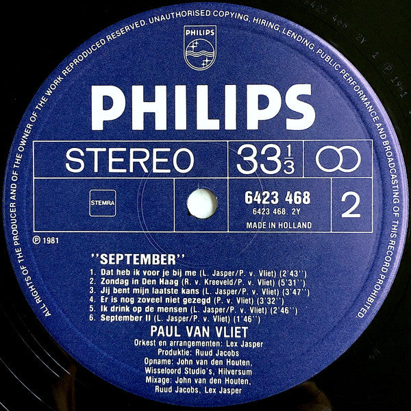 Paul Van Vliet (2) - September (Liedjes Van Paul Van Vliet) (LP) - Discogs image 4