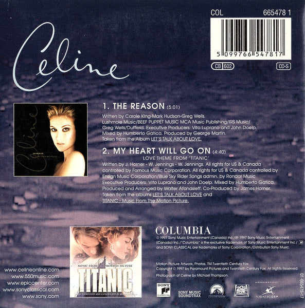 Céline Dion - My Heart Will Go On (Love Theme From 'Titanic') & The Reason (CD) - Discogs image 2