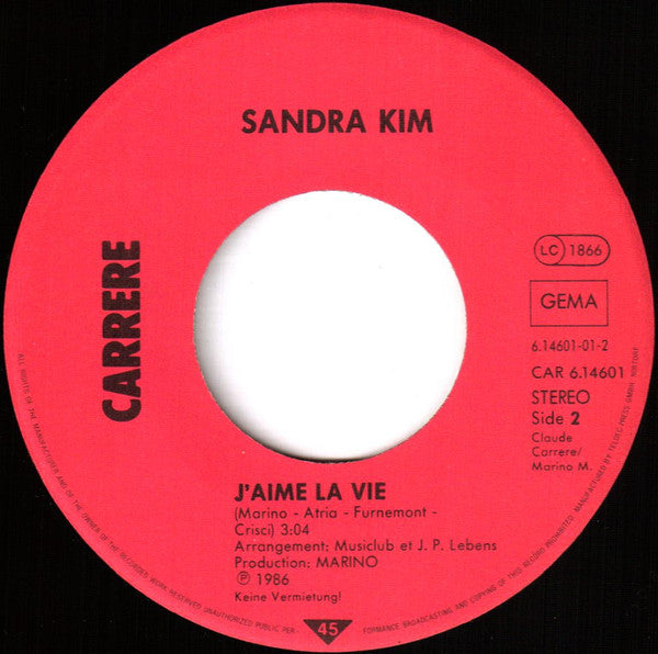 Sandra Kim - Crazy Of Life / J'Aime La Vie (7") - Discogs image 4