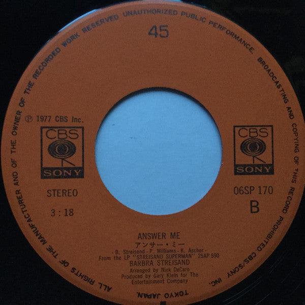 Barbra Streisand = Barbra Streisand - My Heart Belongs To Me = 愛はわが胸に (7") - Discogs image 4