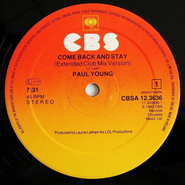Come Back And Stay / Yours (Extended Club Mix Versions) - Discogs image 3