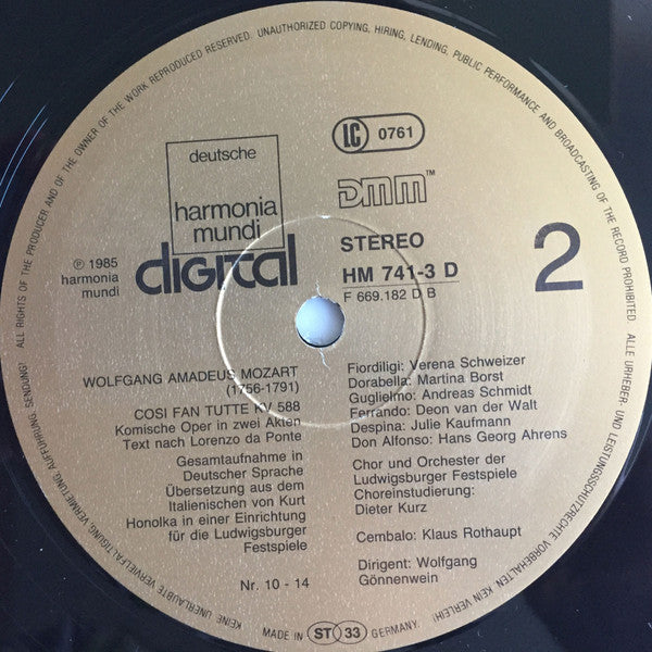 Wolfgang Amadeus Mozart, Verena Schweizer, Martina Borst, Andreas Schmidt (2), Deon van der Walt, Julie Kaufmann, Hans Georg Ahrens, Chor Der Ludwigsburger Festspiele Und Orchester Der Ludwigsburger Schlossfestspiele, Wolfgang Gönnenwein - Così Fan Tutte  - Discogs image 4