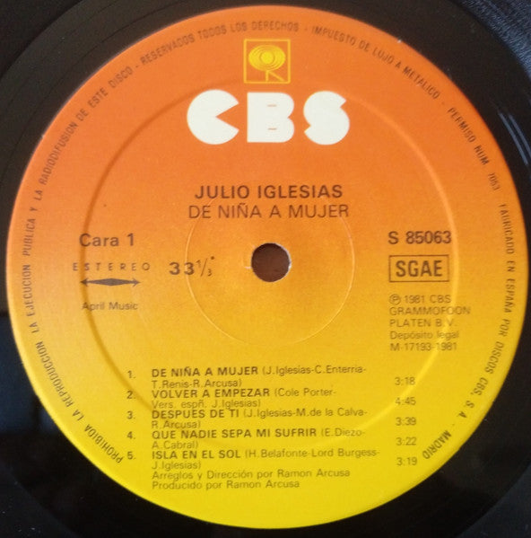 Julio Iglesias - De Niña A Mujer (LP) - Discogs image 5