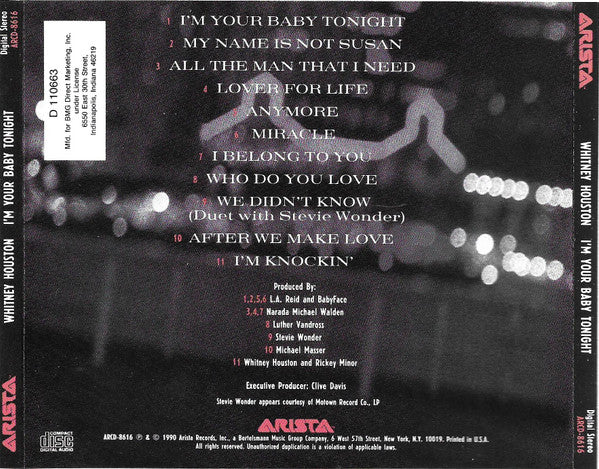 Whitney Houston - I'm Your Baby Tonight (CD) - Discogs image 2