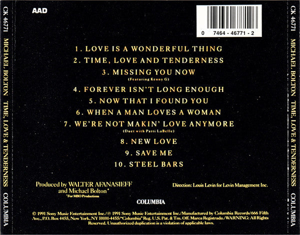 Michael Bolton - Time, Love & Tenderness (CD) - Discogs image 2