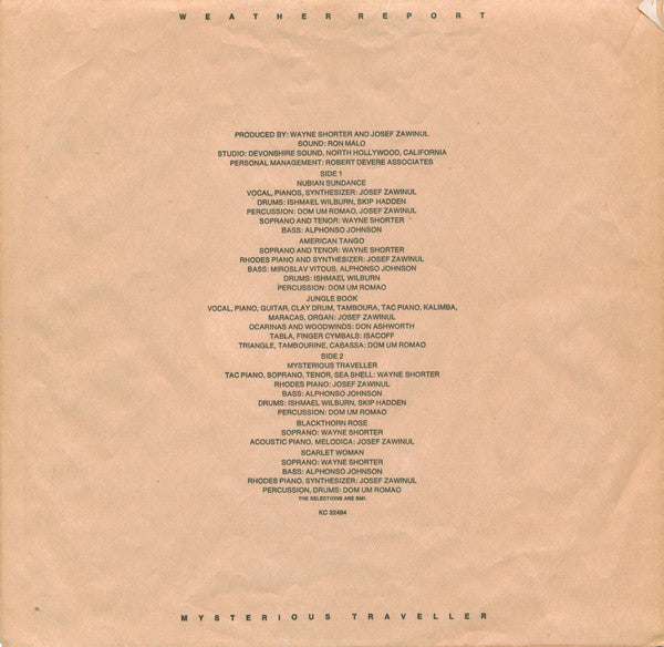 Weather Report - Mysterious Traveller (LP) - Discogs image 3