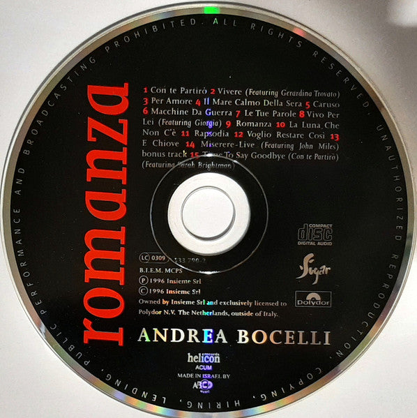 Andrea Bocelli - Romanza (CD) - Discogs image 2