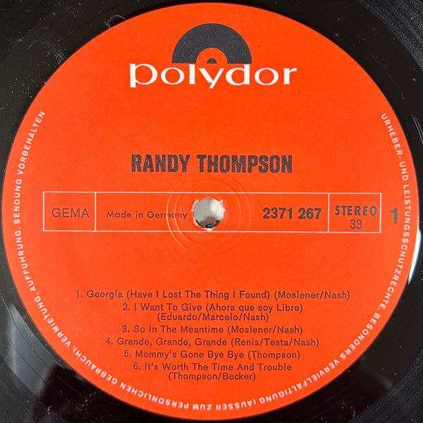 Randy Thompson (4) - Randy Thompson (LP) - Discogs image 3