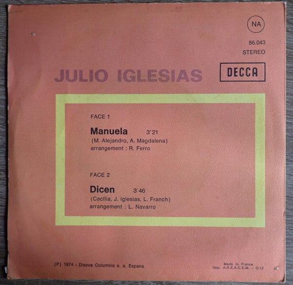 Julio Iglesias - Manuela (7") - Discogs image 2