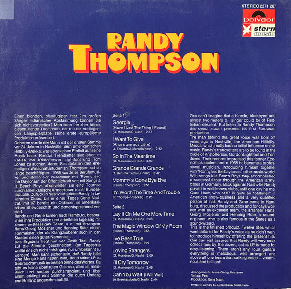 Randy Thompson (4) - Randy Thompson (LP) - Discogs image 2